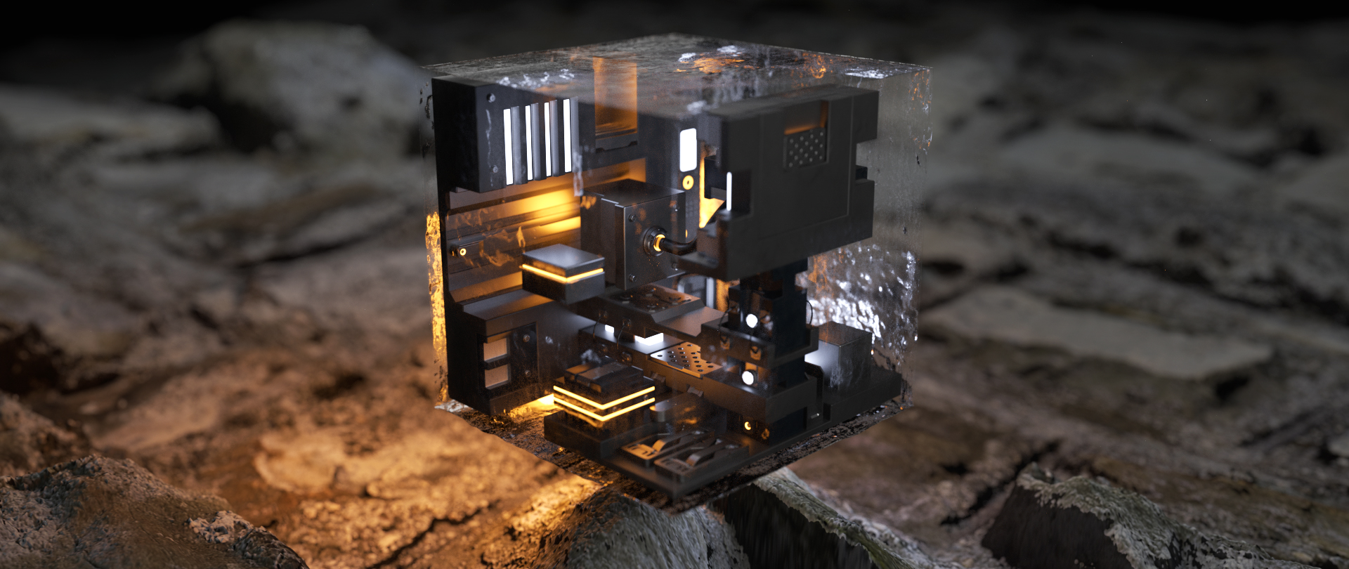 Glass box render — booleans with live bevels